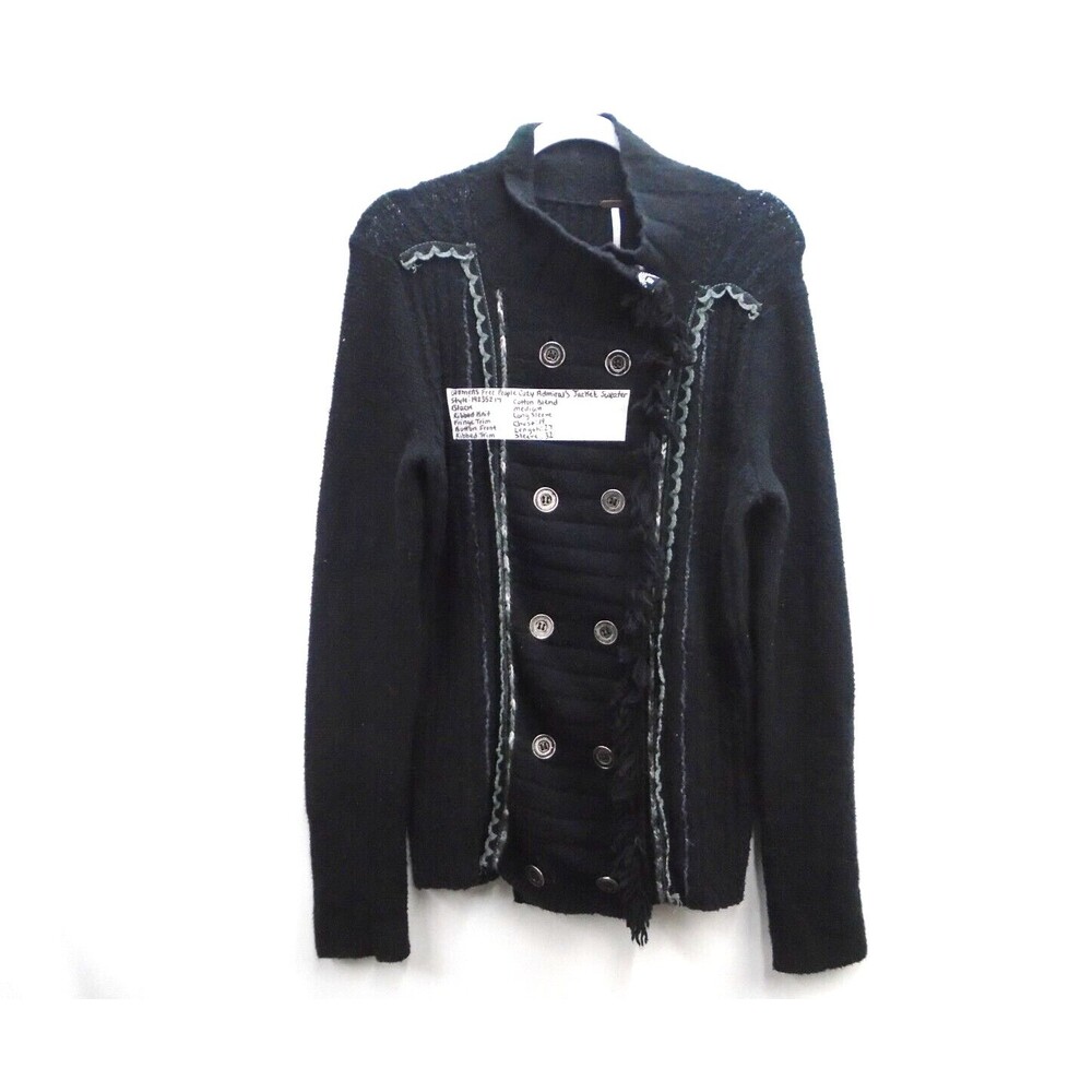 Free People Cozy Admiral Jacket Sweater Black Knit Military Boho Womens Medium M